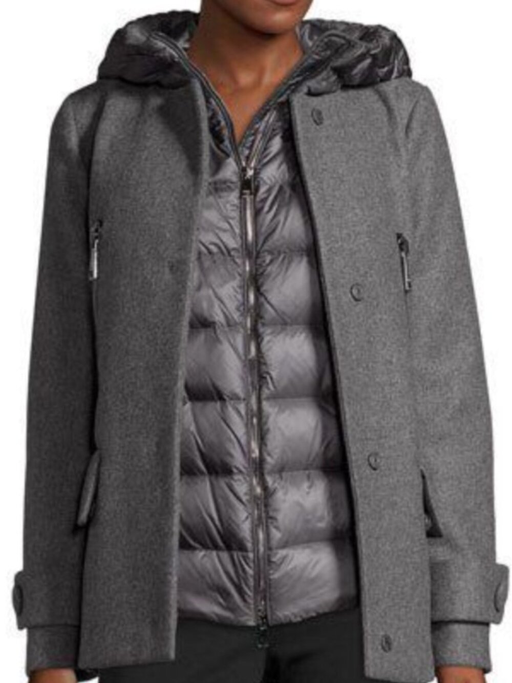 Moncler Women's Euphemia Giubbotto Wool Coat with Puffer Vest Insert - Size 5